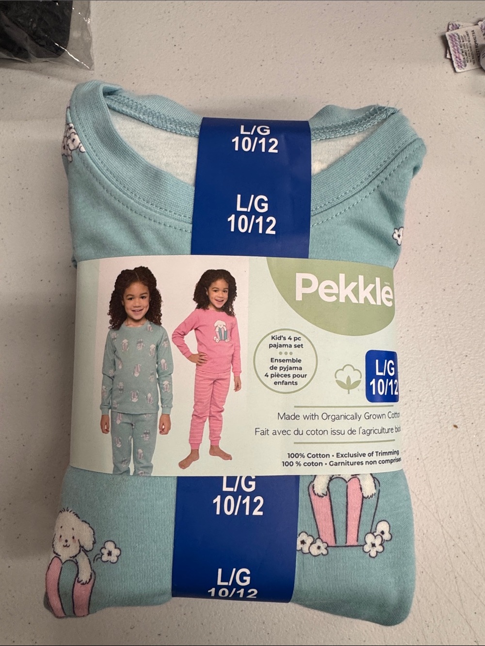 Pekkles Girls' Light Teal Puppy Print 2-Piece Pajama Set - L/G 10/12